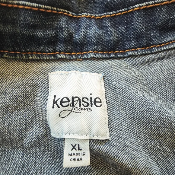 Kensie Jeans XL Denim Trucker Jacket Dark Wash Stretch Y2K Retro Grunge - Picture 8 of 10